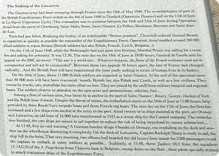 SINKING OF LANCASTRIA : LIGHTHOUSE PREFAILLES