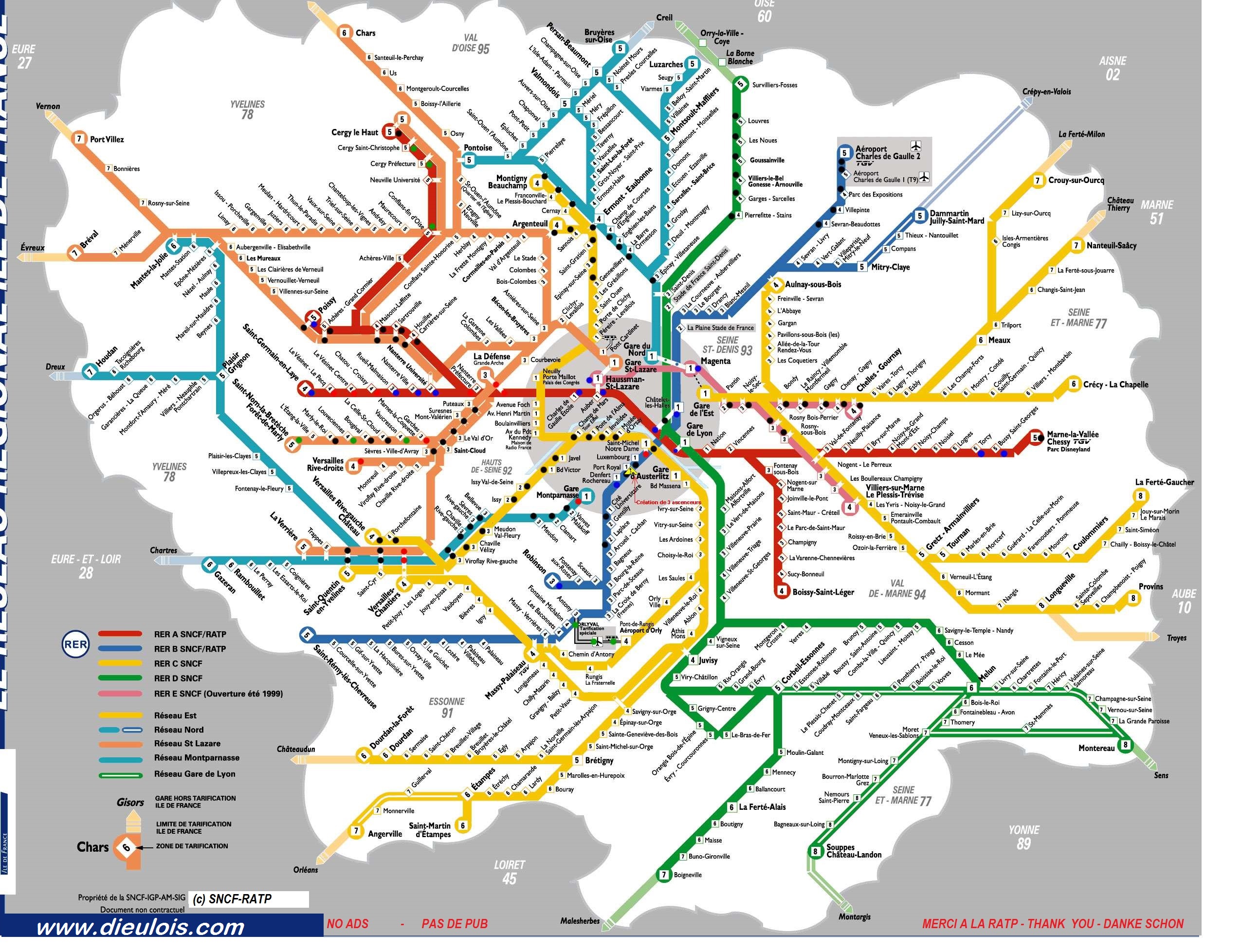 plan carte  RER PARIS map RER PARIS